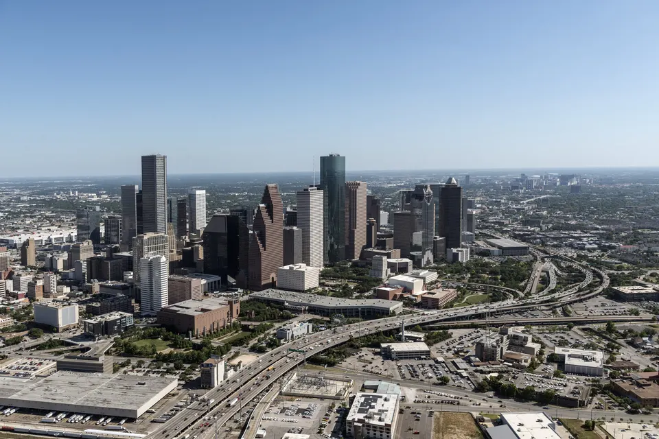 Downtown Houston and its highways seen from above